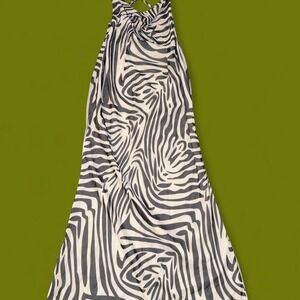 PrettyLittleThing Zebra Print Cowl Neck Split Maxi Dress Women's US 10 NWT